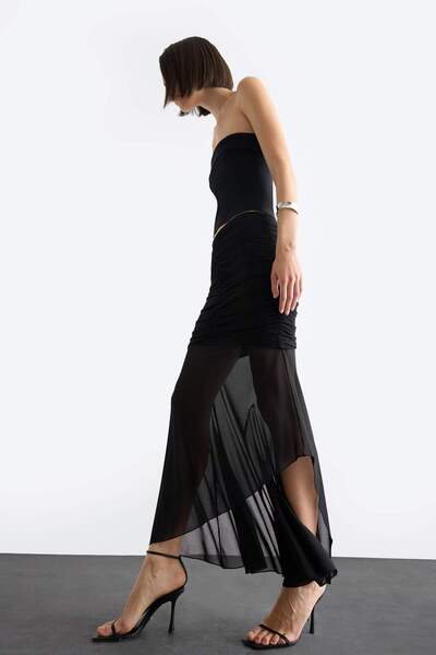 DeFacto Asymmetrical Draped Midi Skirt F9024Ax25Sm