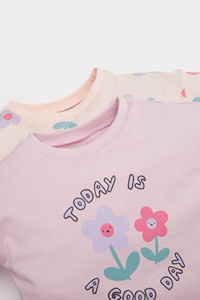 DeFacto Baby Girl Newborn Floral Combed Cotton 2-Pack Long Sleeve T-Shirt E9994A525Au
