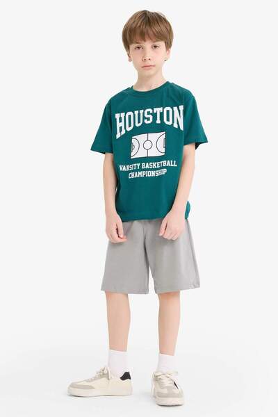 DeFacto Boys' 2-Piece Set Printed Short Sleeve T-Shirt Elastic Waist Shorts F1227A825Hs