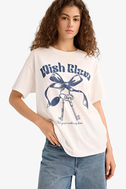 DeFacto Oversize Wide Fit Crew Neck Printed Short Sleeve T-Shirt F8830Ax25Au