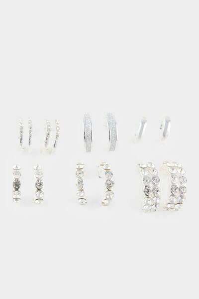 DeFacto Women's 6-Piece Silver Hoop Earrings F5980Axns