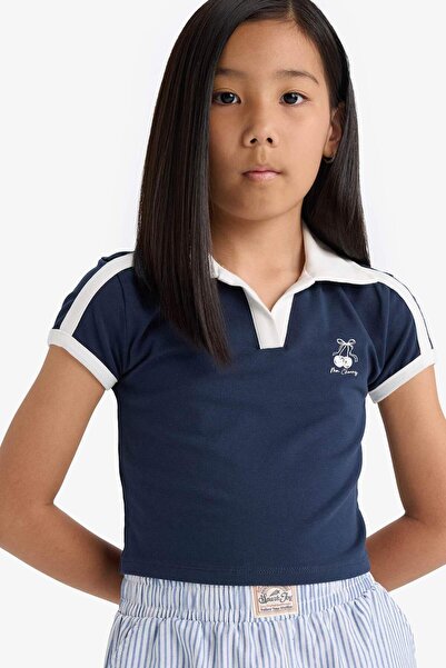 DeFacto Slim-Fit-T-Shirt mit schmaler Passform und Polokragen für Mädchen, bedruckt, kurzärmlig, F8457A825HS