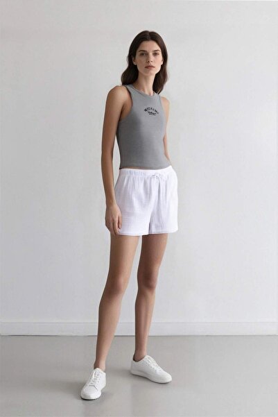 DeFacto New Season Relax Fit High Waist Short Leg White Muslin Shorts