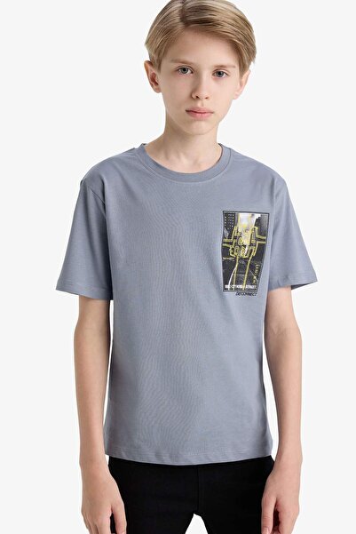 DeFacto Boy's Crew Neck Back Printed Short Sleeve T-Shirt F3769A825Au