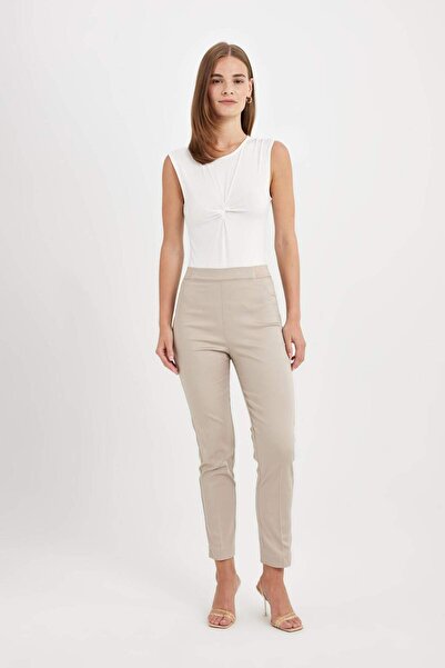 DeFacto Kalhoty ze saténové látky cigaretové barvy, bordó, normální pas, základní, rovný pas, elastický pas, rovné nohavice J8743AZ24WN