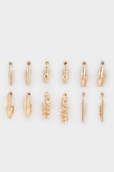 DeFacto Women's 6-Piece Gold Hoop Earrings F5943Axns