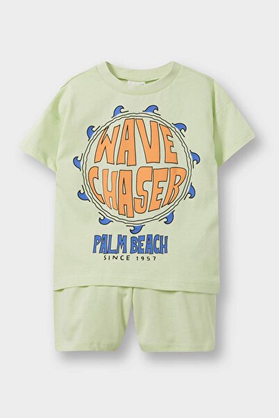 DeFacto Erkek Bebek 2'li Takım Baskılı Kısa Kollu Tişört Beli Lastikli Şort E6836A525SM