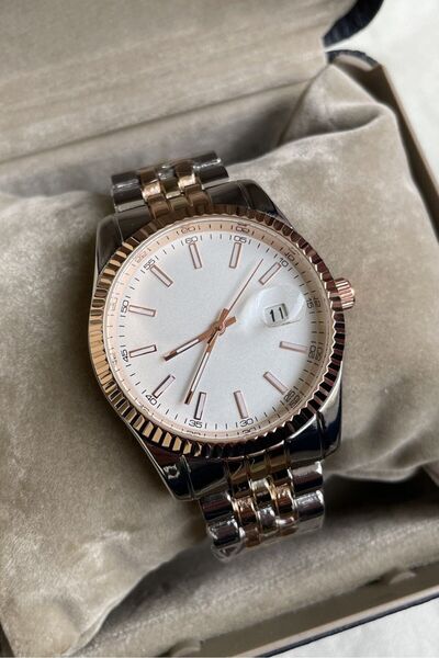 Leerybee Gümüş Rose Gold Renk Unisex Premium Kol Saati Doğum Günü Hediyesi An...