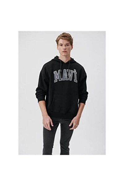 Mavi Hanorac negru pentru bărbați cu glugă cu logo imprimat M067149-902