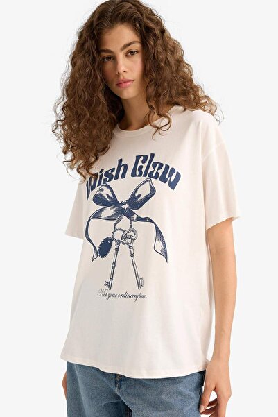 DeFacto Oversize Wide Fit Crew Neck Printed Short Sleeve T-Shirt F8830Ax25Au