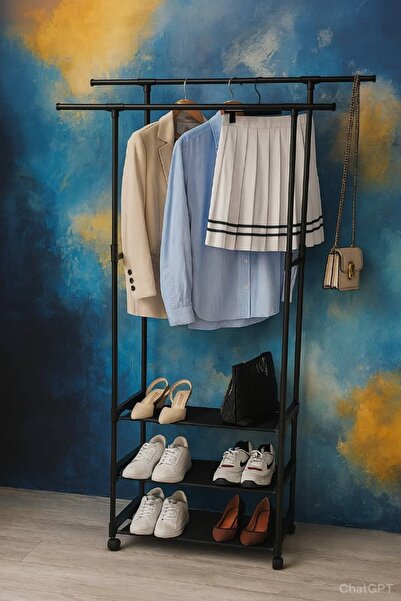 Generic علاقة ملابس معدنى منظم وحامل ملابس اسود,