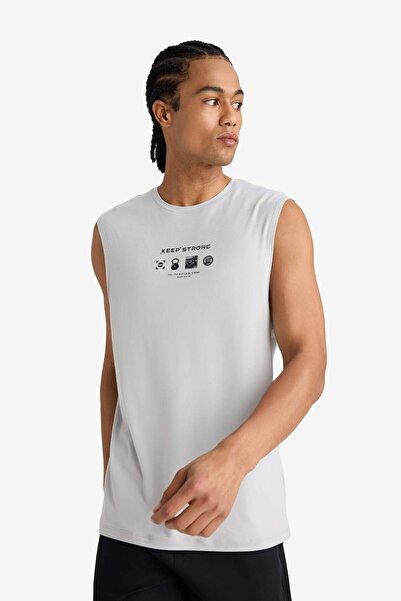 DeFacto DeFactoFit Boxy Fit Hızlı Kuruyan Nefes Alabilen Esnek Kumaş Baskılı Bisiklet Yaka Sporcu Atlet E751