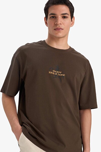 DeFacto 100% βαμβακερό μπλουζάκι με κοντό μανίκι με στάμπα με λαιμόκοψη F1094AX25AU