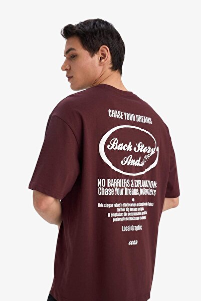 DeFacto 100% βαμβακερό μπλουζάκι με κοντό μανίκι με στάμπα με λαιμόκοψη E9526AX25AU