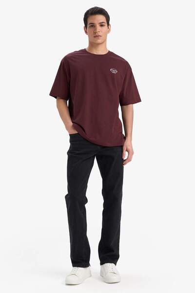 DeFacto 100% Cotton Boxy Fit Relaxed Fit Crew Neck Back Printed Short Sleeve T-Shirt E9526Ax25Au