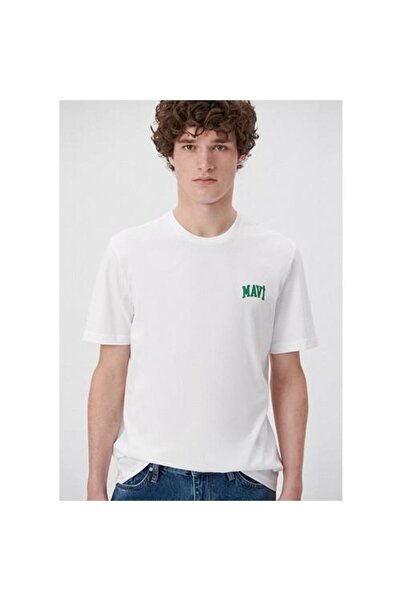 Mavi Λευκό ανδρικό μπλουζάκι με τυπωμένο λογότυπο M0611714-620