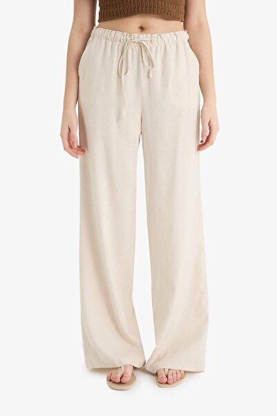 DeFacto Wide Leg Çift Cepli Beli Lastikli Standart Boy Keten Karışımlı Pantolon E1981AX25SM