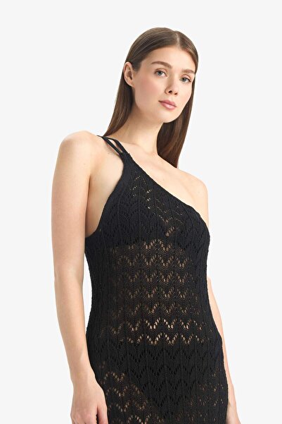 DeFacto Regular Fit Tek Omuzlu Siyah Triko Plaj Elbisesi-Fall in Love Z9665AZ25HS