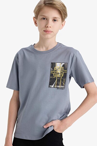 DeFacto Boy's Crew Neck Back Printed Short Sleeve T-Shirt F3769A825Au