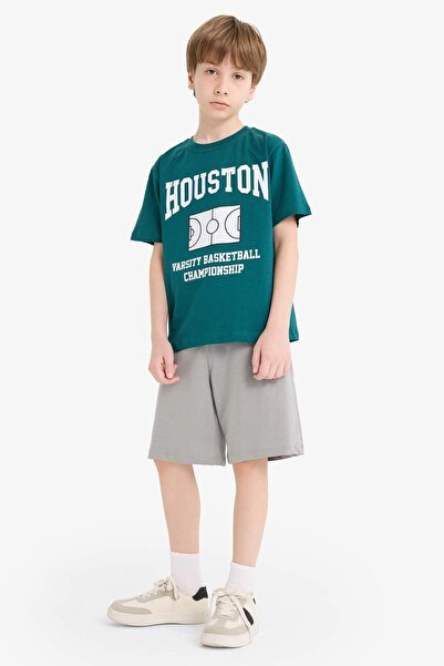 DeFacto Boys' 2-Piece Set Printed Short Sleeve T-Shirt Elastic Waist Shorts F1227A825Hs