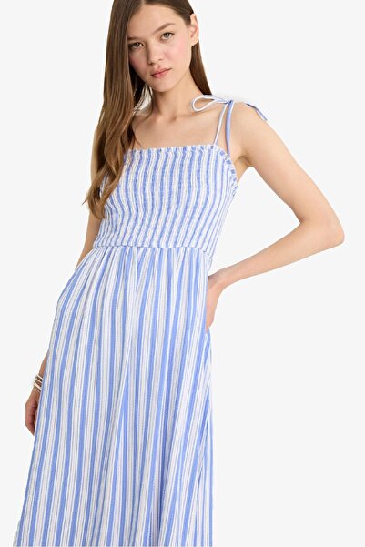 DeFacto Coool Çizgili Bürümcük Askılı Midi Elbise F7159AX25SM