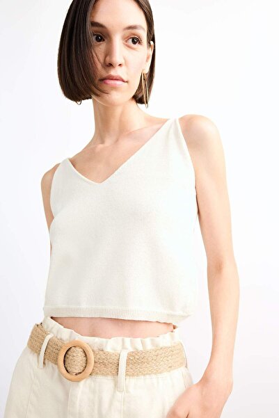 DeFacto V Yaka Crop Askılı Triko Bluz F7499AX25SM