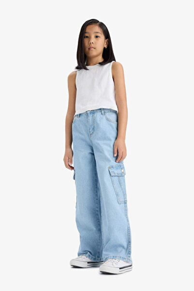 DeFacto Kız Çocuk Wide Leg Kargo Geniş Paça Jean Pantolon E5879A825AU
