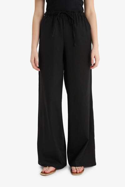 DeFacto Wide Leg Çift Cepli Beli Lastikli Standart Boy Keten Karışımlı Pantolon E1981AX25SM