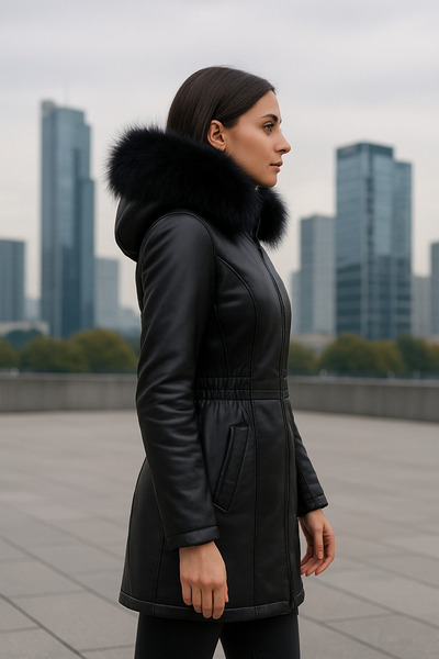 Butik Black Ayaz Women's Leather Coat