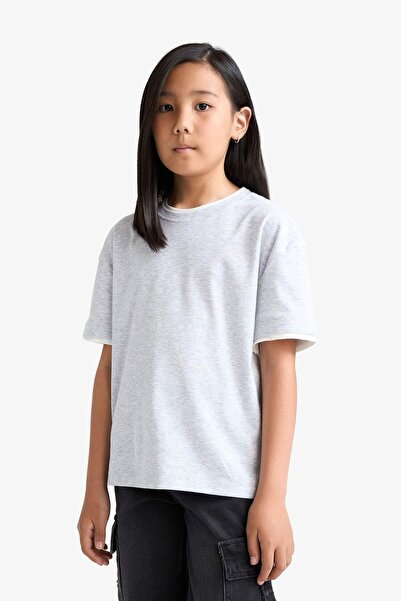 DeFacto Girls Relax Fit Rib Short Sleeve T-Shirt F8488A825Hs