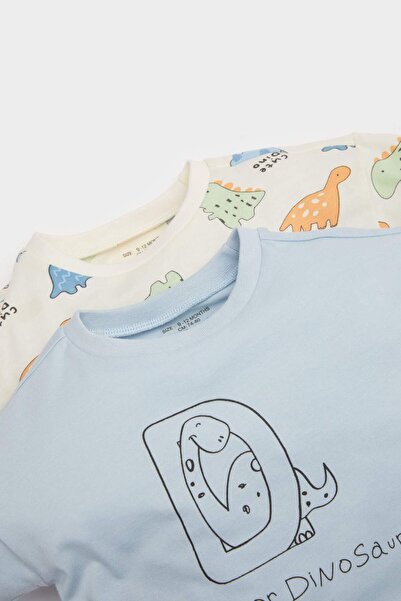 DeFacto Baby Boy Newborn Dinosaur Printed Combed Cotton 2-Pack Long Sleeve T-Shirt F0124A525Au