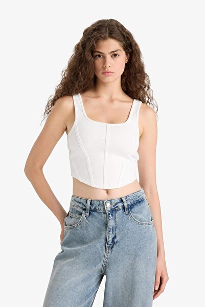 DeFacto Weißes Unterhemd mit U-Ausschnitt und Korsett F5942AX25SM