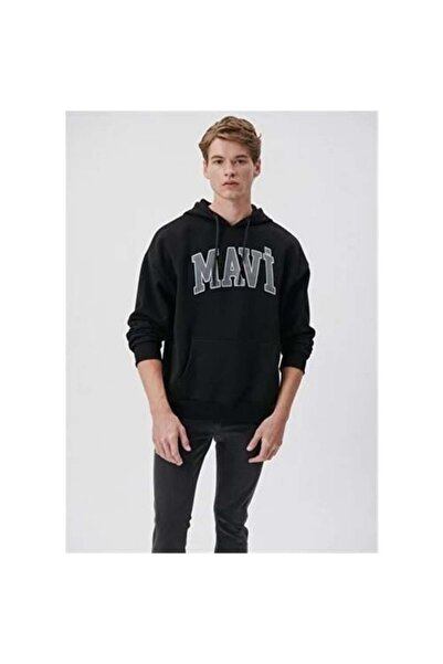 Mavi Hanorac negru pentru bărbați cu glugă cu logo imprimat M067149-902