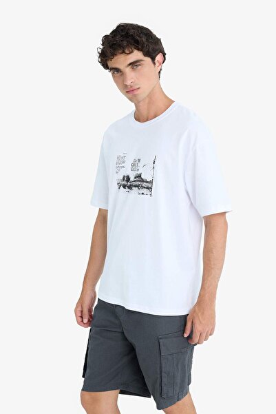 DeFacto 100% Cotton Boxy Fit Crew Neck Printed Short Sleeve T-Shirt F8556Ax25Hs