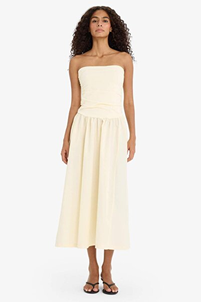 DeFacto Straplez Poplin Midi Elbise F7247AX25SM