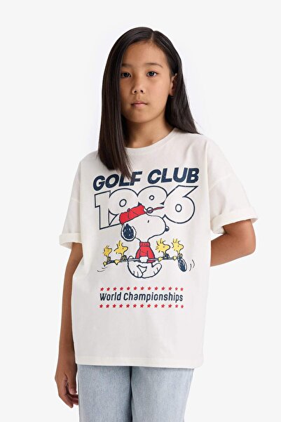 DeFacto Girls' Snoopy Oversize Wide Fit Crew Neck Short Sleeve T-Shirt E9655A825Au