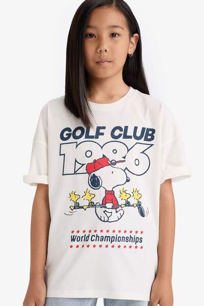 DeFacto Κοριτσίστικο μπλουζάκι με κοντό μανίκι Snoopy Oversize με φαρδύ λαιμόκοψη E9655A825AU