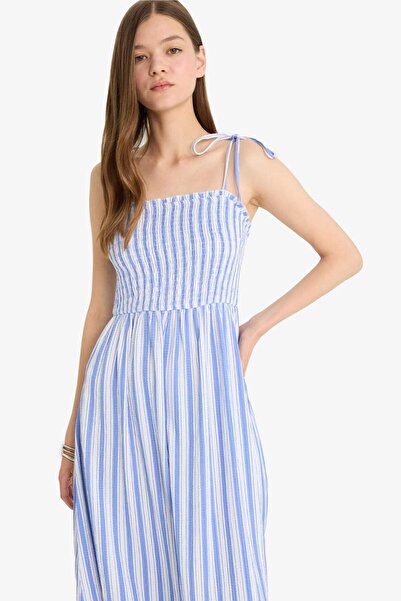 DeFacto Coool Çizgili Bürümcük Askılı Midi Elbise F7159AX25SM