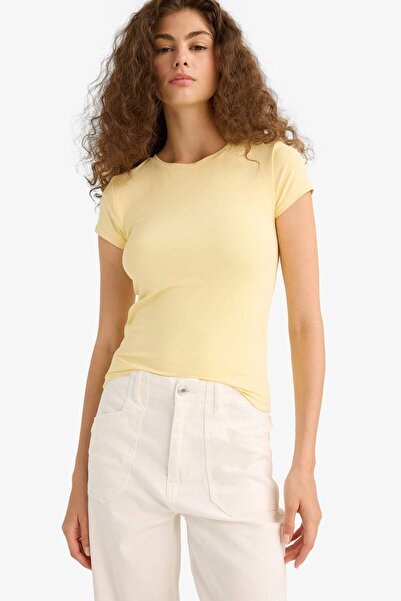 DeFacto Slim Fit Tight Fit Crew Neck Basic Plain Short Sleeve T-Shirt F7768Ax25Au