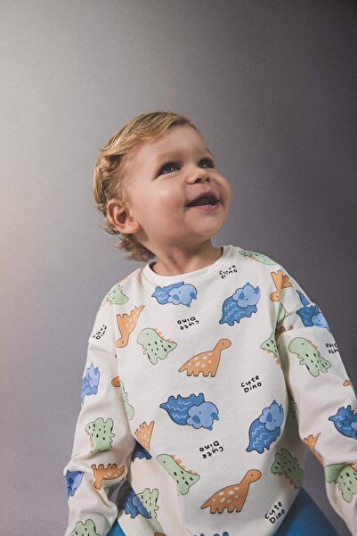 DeFacto Baby Boy Newborn Dinosaur Printed Combed Cotton 2-Pack Long Sleeve T-Shirt F0124A525Au