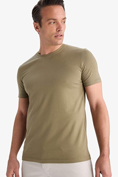 DeFacto Slim Fit Tight Fit Crew Neck Stretch Fabric Short Sleeve T-Shirt E2635Ax25Sm
