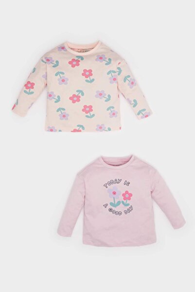 DeFacto Baby Girl Newborn Floral Combed Cotton 2-Pack Long Sleeve T-Shirt E9994A525Au