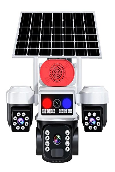 TR Charger Av-s833 Solar Güneş Enerjili Panelli 3 Kameralı 15mp 3 Lens 4g Sim Kart Polis Çakarlı 3 Pır Sensör