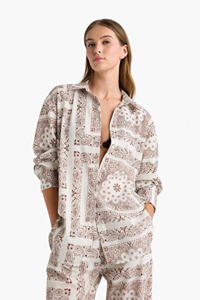 DeFacto Regular Fit Şal Desenli Plaj Gömleği-Fall in Love F8334AX25HS
