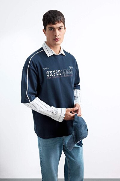 DeFacto 100% βαμβακερό μπλουζάκι με κοντό μανίκι με στάμπα με λαιμόκοψη E9527AX25AU