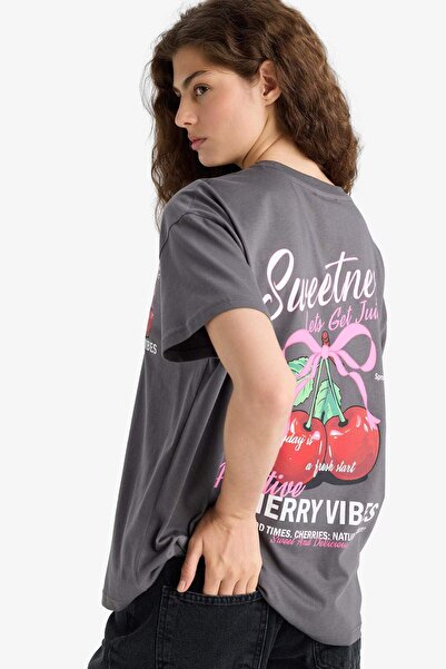 DeFacto Oversize Wide Fit Crew Neck Fruit Back Printed Short Sleeve T-Shirt F6398Ax25Sm