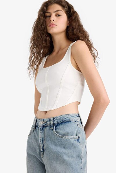 DeFacto Weißes Unterhemd mit U-Ausschnitt und Korsett F5942AX25SM