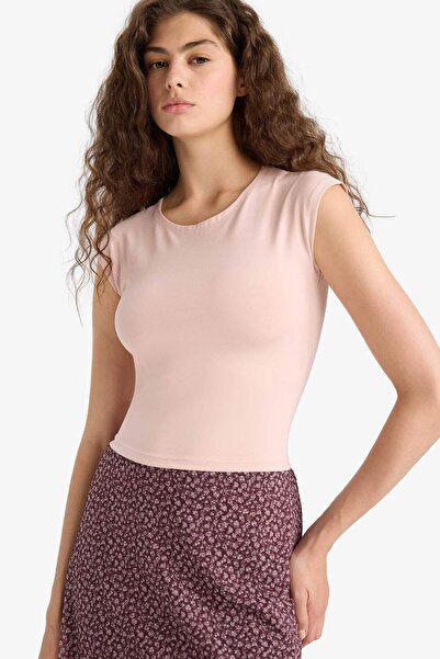 DeFacto Fitted Round Neck Basic Plain Short Sleeve T-Shirt F5195Ax25Sm