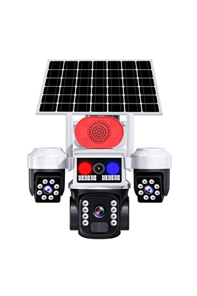 TR Charger Av-s833 Solar Güneş Enerjili Panelli 3 Kameralı 15mp 3 Lens 4g Sim Kart Polis Çakarlı 3 Pır Sensör