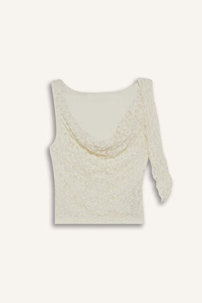 DeFacto Slim Fit Dar Kesim Degaje Yaka Kolsuz Dantel Bluz F5962AX25HS